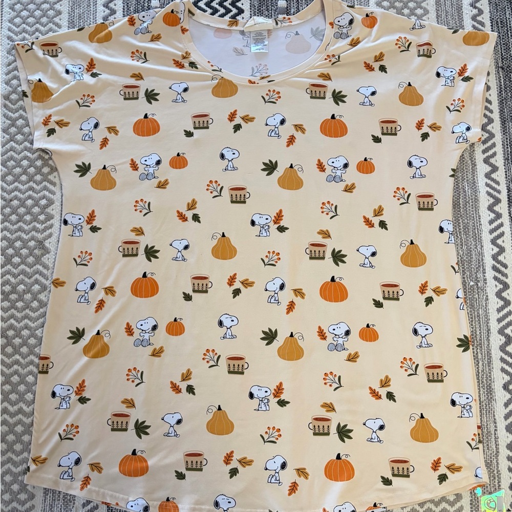 Munki Munki Peanuts Snoopy Fall Print Sleep Top Women’s 2X Pumpkin Pajama Shirt